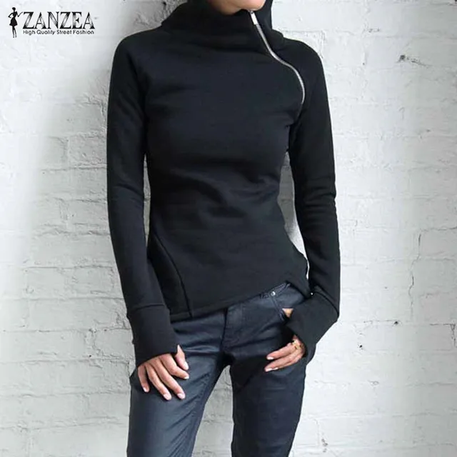 US $8.95 ZANZEA Women Hoodies Sweatshirts 2020 Autumn Casual Turtleneck Long Sleeve Zippers Slim Fit Blusas