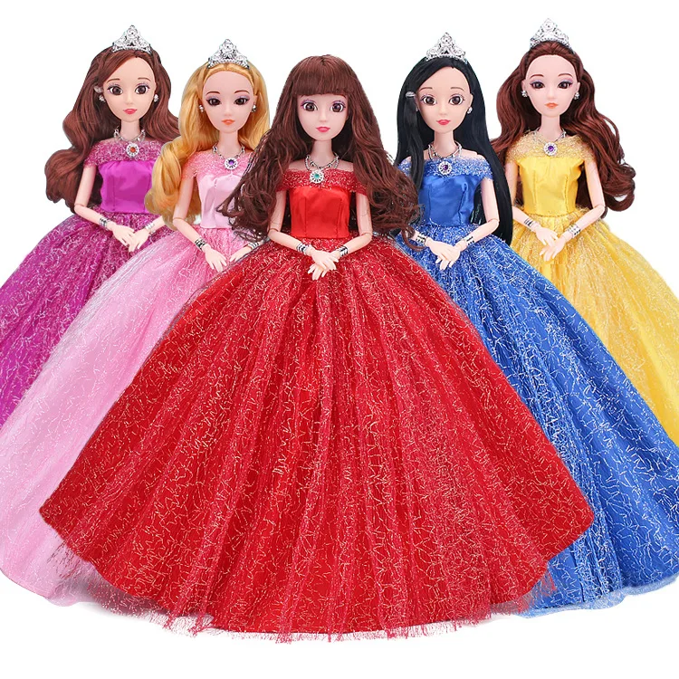Muñeca Barbie de 30cm para niñas, vestido de boda con ropa, 1/6, ojos 3D bonitos y delicados, pelo marrón, juguete para niñas