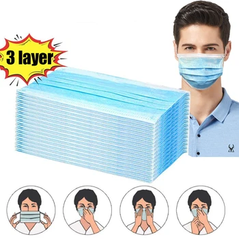

50pcs 3 Laye Mask dust protection Masks Disposable Face Masks Elastic Ear Loop Disposable Dust Filter Safety Mask Anti-Dust