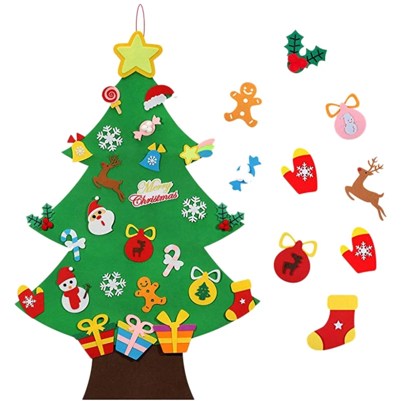 

Felt Christmas Tree 46.5 Inch 3D DIY Set with 33 Pieces of Ornament Decor Wall Hanging Christmas Tree Decorations Kids Gifts