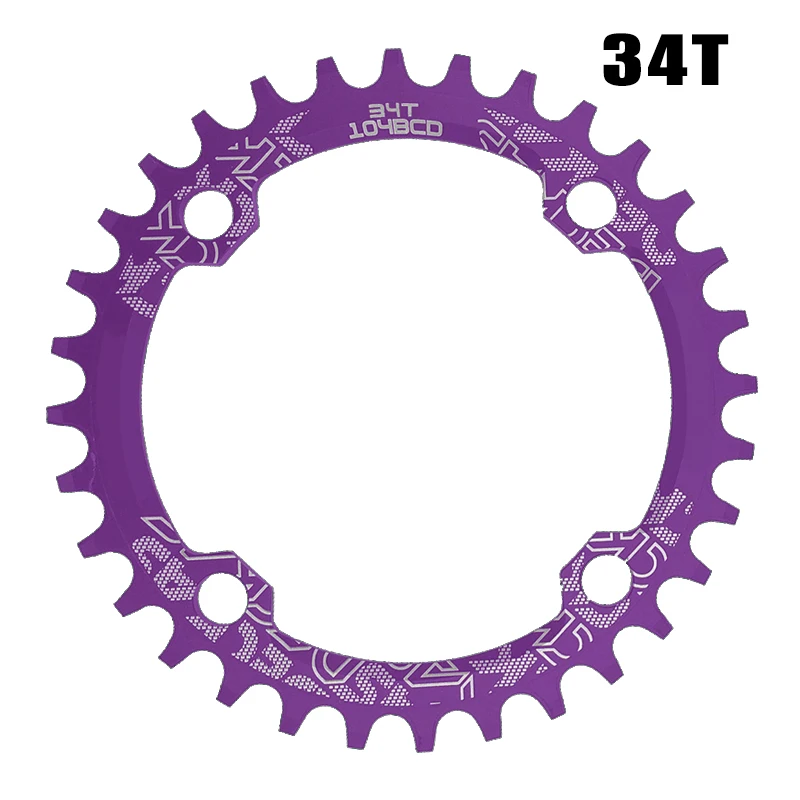 round 34T purple 104BCD круглая цепь колеса узкая широкая цепь MTB болты горный велосипед 32T 34T 36T 38T шатуны один зуб пластина часть - Цвет: round 34T purple