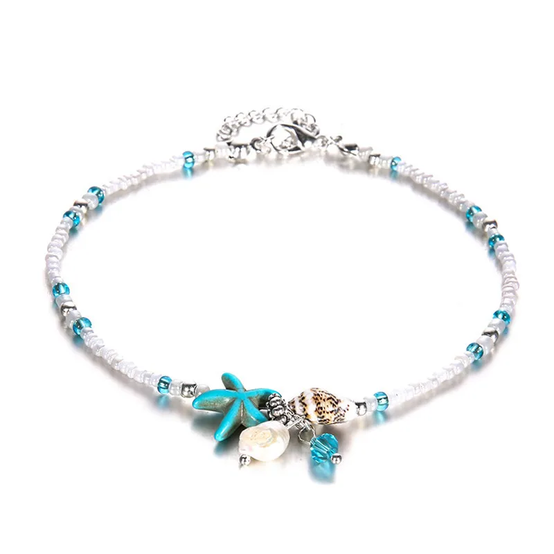 Blue Boho Стиль Раковины Морская звезда бусины в виде ракушки кулон ножные браслеты для женщин богемный стиль пляж ножной браслет ручной работы ноги браслет ювелирные изделия - Окраска металла: Blue