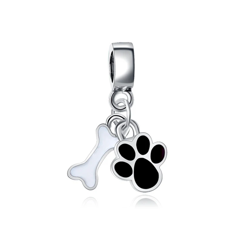 Black Paw Dangle Новые оригинальные подвески из сплава с бусинами для кошек, собак, домашних животных, Льва, совы, животных, эмаль, подходит для браслета Pandora, браслет, ожерелье, сделай сам, Женские Ювелирные изделия - Цвет: Black Paw Dangle