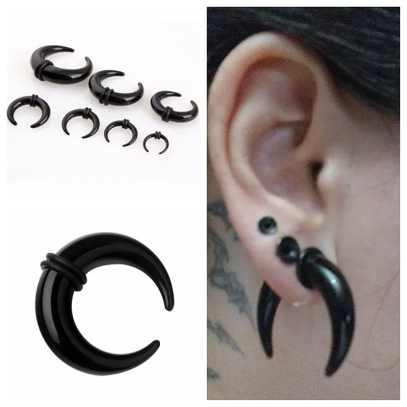 Acrylic Buffalo Horn Earrings Ear Plugs Tunnels Taper Ear Expender Stretcher O-Rings Black Punk Piercing Jewelry 1Pair
