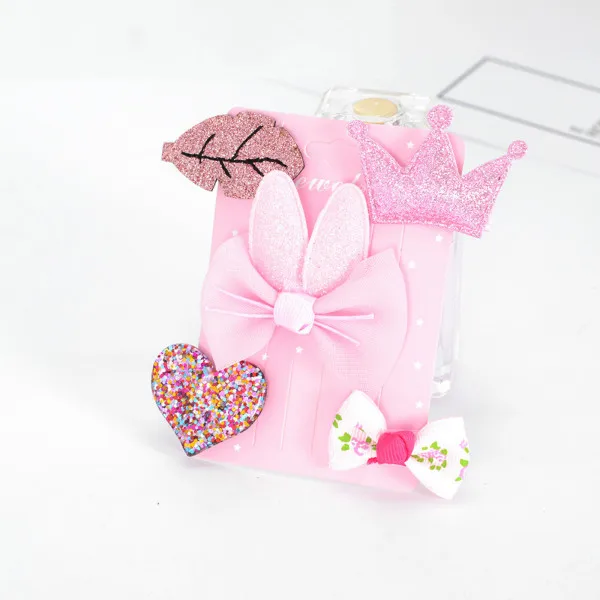 Children's hairpin set hair accessories 5PCS/SET baby flowers bow side clip girls crown all-inclusive cloth side clip