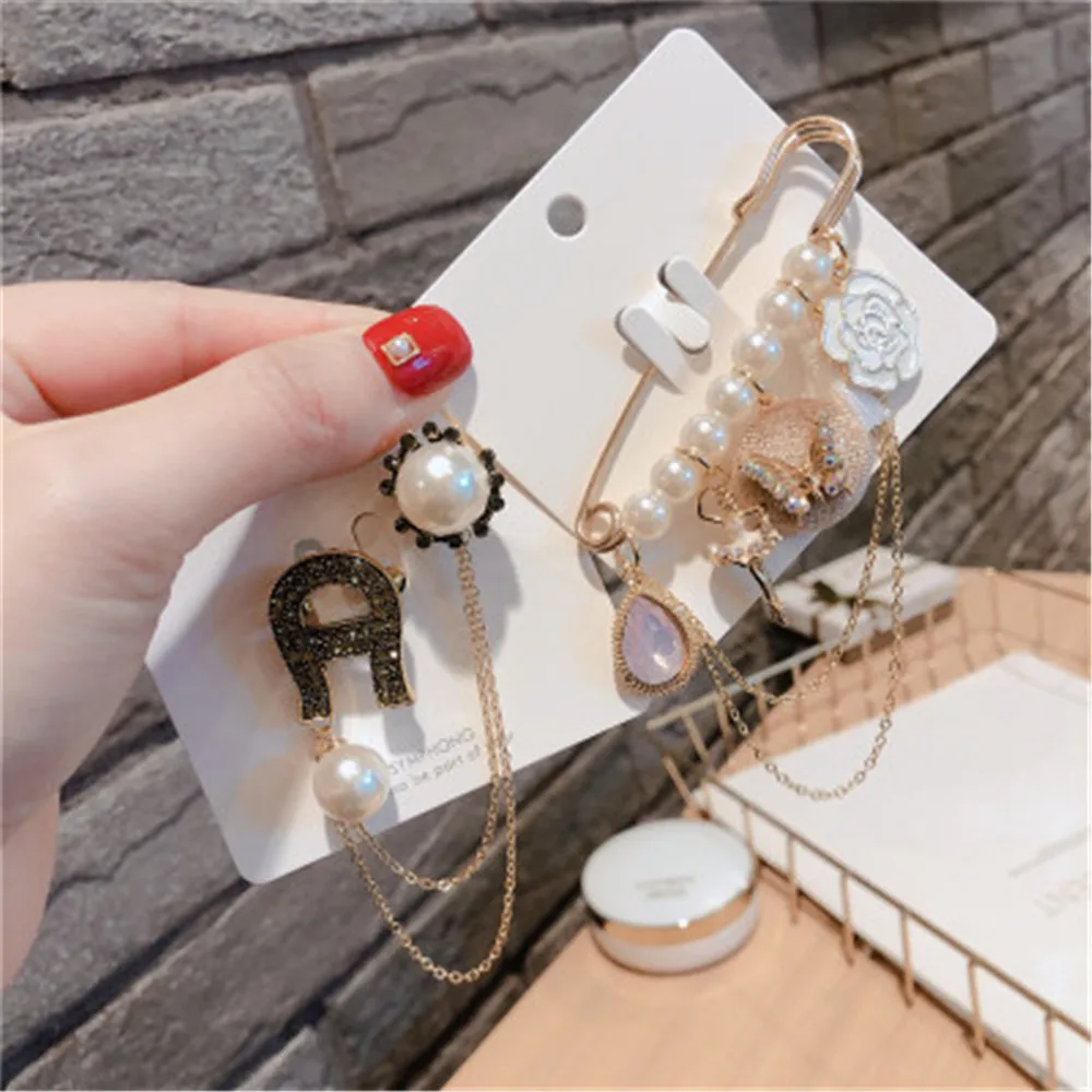 Женские броши булавки значки цепочки воротник жемчуг Камелия большая