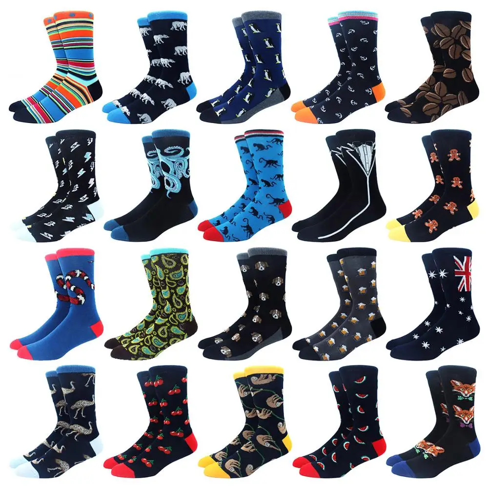 Мужские носки в стиле хип хоп, хлопковые носки в стиле Харадзюку с веселой обезьяной, полярным медведем, лисой, носки для мужчин на свадьбу, рождественский подарок, 2019|Мужские носки|   | АлиЭкспресс