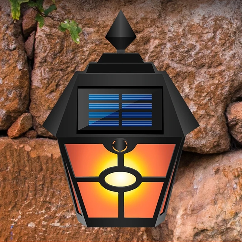 

Solar Light Flame Retro Hexagonal Pane Courtyard Garden Villa Landscape Light