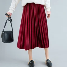 Новое поступление Вельветовая с завышенной талией Осенняя юбка Pleuche эластичная плиссированная Офисная Женская юбка OL Рабочая Юбка женская повседневная юбка средней длины