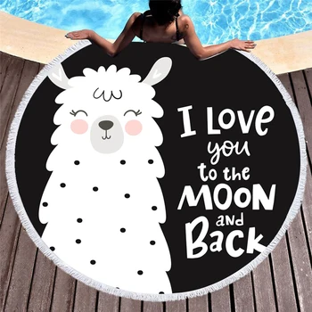 

Cartoon Alpaca 150cm Round Beach Towel Wall Tapestry Picnic Blanket Portable Outdoor Sport Kids Gift mat yoga mat T622