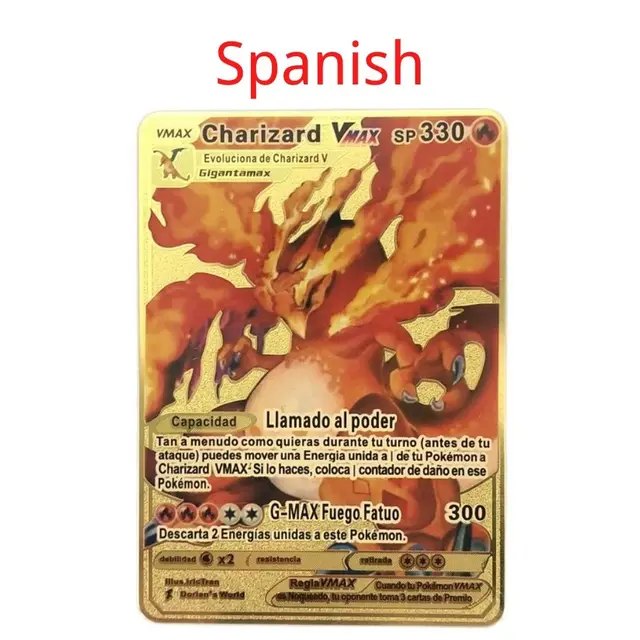 Spanish Pokemon Metal Card Pikachu Fire-breathing Dragon VMAX Gold V/GX/OX Card Toys Play Games Collection Card Children's Gifts 21