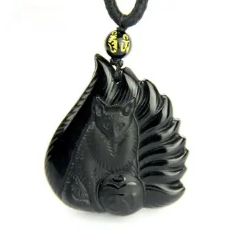 

Good Luck Natural Obsidian Pendant Fox Natural Obsidian Fox Charm Pendant