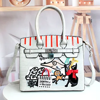 

Women Bags Leather Patchwork Embroidery Handbag Girl Shoulder Bag Cross Body Messenger Bag Tote Braccialini Style Seafood Market