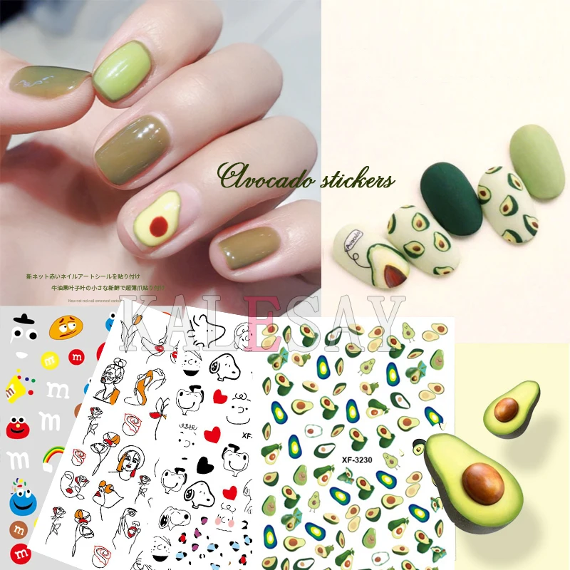 

3D Avocado Abstract Image Nail Art Stickers Decals Adhesive Sticker for Design Manicure Decorations Sticker for Nails Rainbow