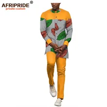 В африканском стиле; весенние повседневные Комплект одежды из хлопковой ткани для мужчин AFRIPRIDE полный рукав Топ dashiki+ длинные штаны комплект из 2 предметов с принтом в виде больших размеров A1816005