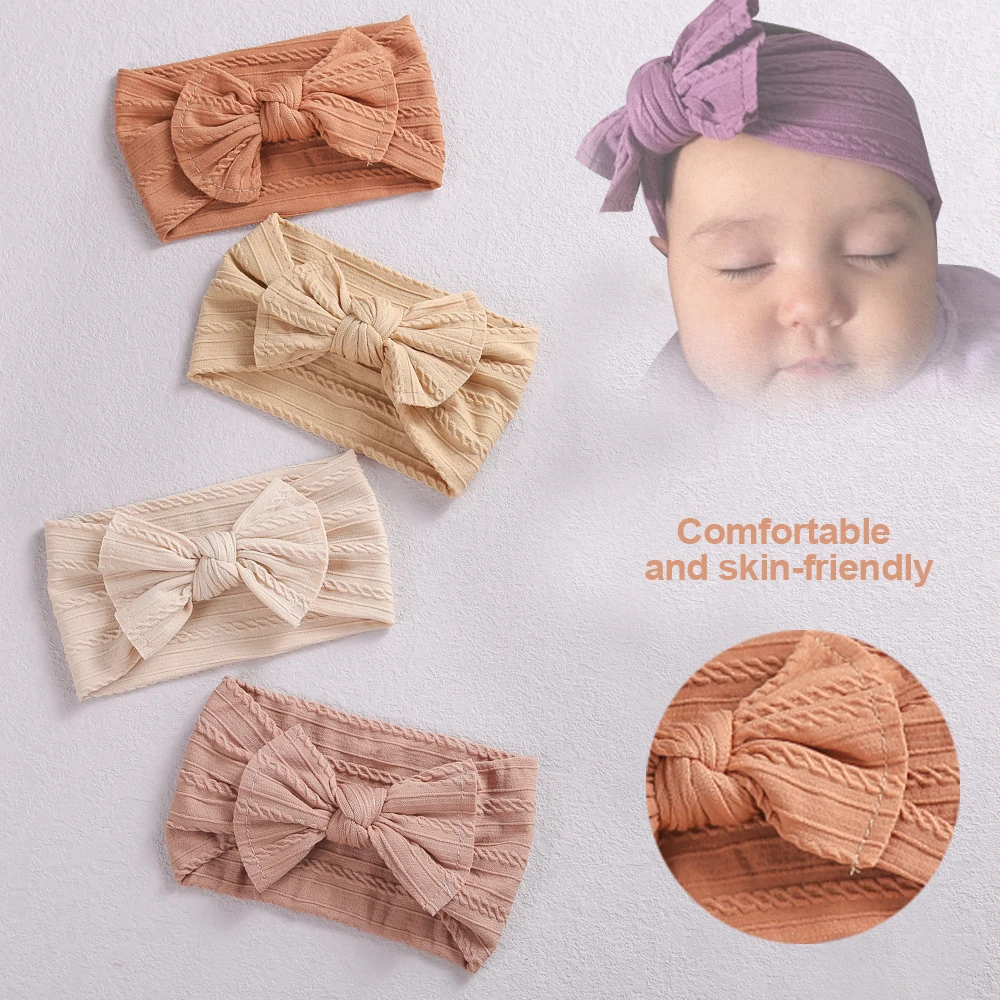 1PCS Nylon Cable Bow Headbands Knit Solid Hairband for Children Bowknot Turban Baby Girl Elastic Head Wrap Hair Accessories |