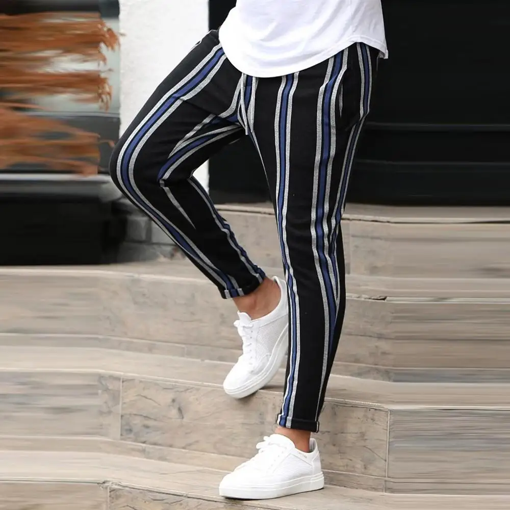 

Men Straight Casual Mid Trouser Splicing Striped Overalls Pocket Sport Work Trouser Pants Handsome Outdoor Sweatpants Clothing