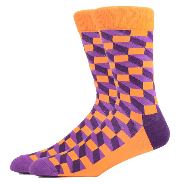 Fashion Man Socks Geometric Color Combed Cotton Autumn Winter Warm Breathble Couple Long Socks For Men Women Happy Wedding Gifts CN11057-3