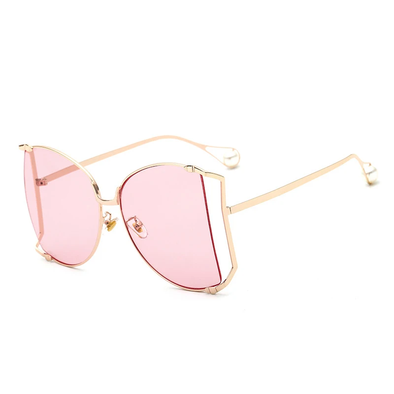 9 sunglasses Негабаритное солнцезащитное стекло es для женщин, брендовый дизайн, Бабочка, квадратная большая рама, солнцезащитное стекло, жемчужное украшение, кошачьи глазки, очки UV400 - Цвет линз: 9 sunglasses