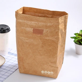 

Foldable Reusable Leakproof Food Container Large Capacity Lunch Bag Waterproof Thermal Insulation Kraft Paper Aluminum Foil