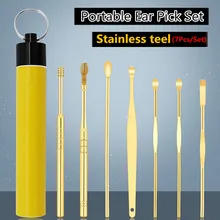 

7 pieces of earwax removal tool Ear cleaner set Stainless steel ear pick curette Ear pick cleaner Ear cleaning spoon care