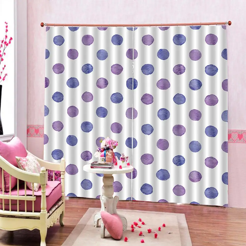 Customized 3D Curtains Colorful Geometric Watercolor Pattern Made of Round Purple and Blue Dots Over White Abstract | Дом и сад
