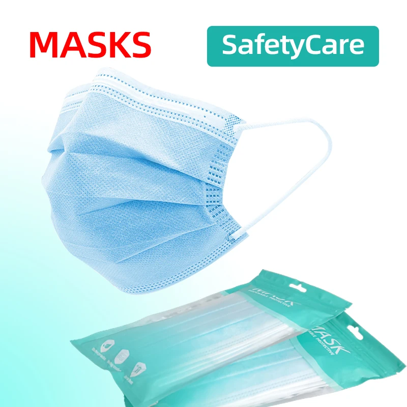 

50pcs Anti Pollution Face Mask blue Disposable Nonwoven Mask Anti Haze Mouth-muffle Anti-dust Mouth Mask