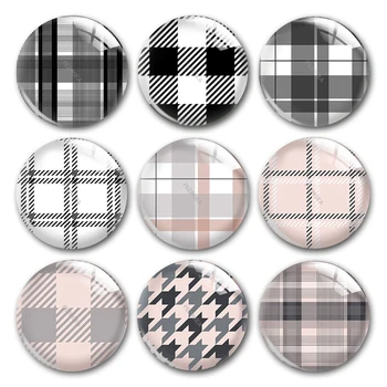 

Buffalo Plaid glass cabochon,Renaissance Pink and black check pattern Round photo glass cabochon demo flat back Making findings