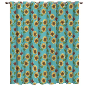 

Cartoon Floral Sunflower Room Curtains Large Window Curtain Rod Living Room Curtains Bathroom Fabric Curtain Panels With