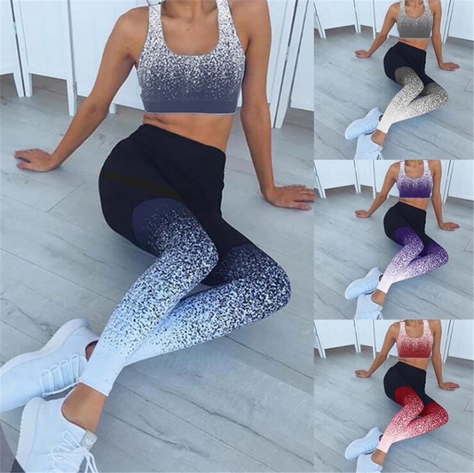 

Ariel Sarah Yoga Set Starry Sky Gradient Tights Sleeveless Quick Drying Push Up Sport Set For Female Workout Vest+Pants 2pcs
