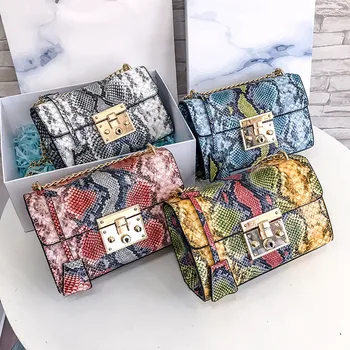 

woman Shoulder Bag Vintage Serpentine Lock Design Flap Contrast Color Handle Chain Women Bag Snake Retro Brand Crossbody Bag