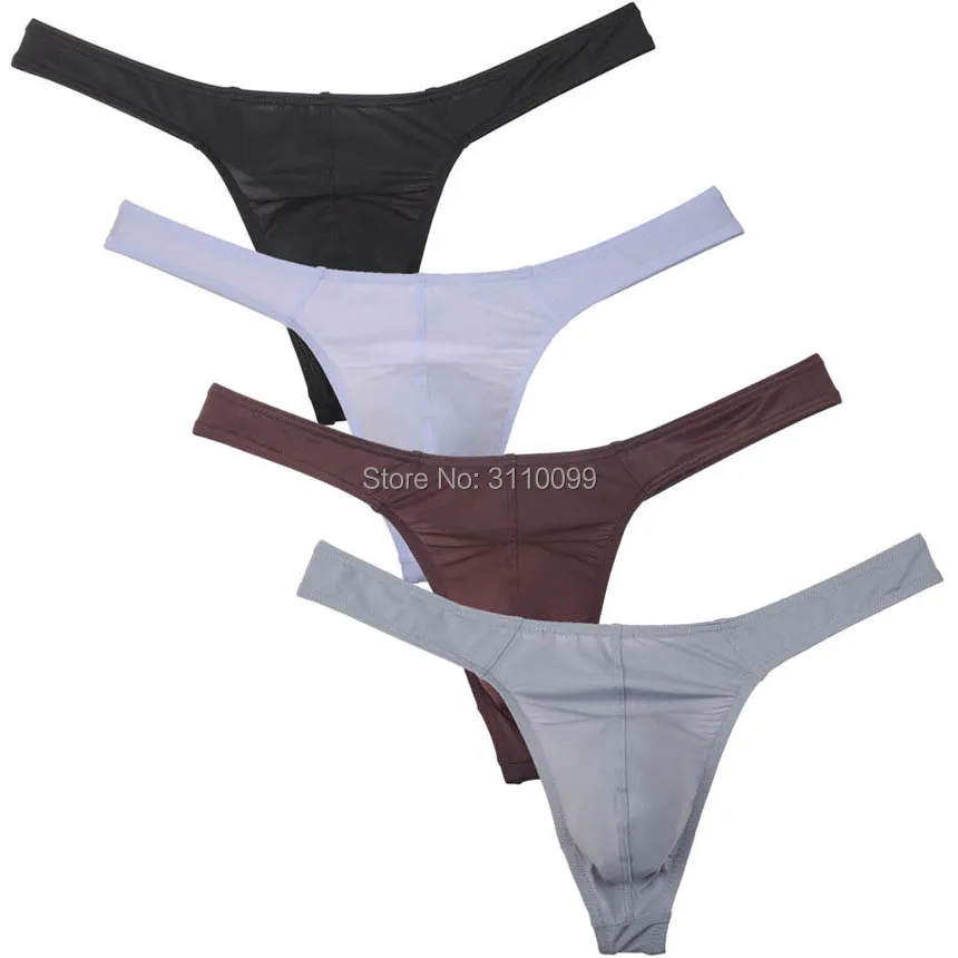 

4-PCS Men's Ice Silk Bulge Thong Classics Convex Pouch T-back Bikini Underwear