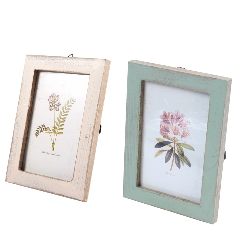 2 Pcs Vintage Photo Frame Wooden Wedding Pictures Frames- Light Blue& White