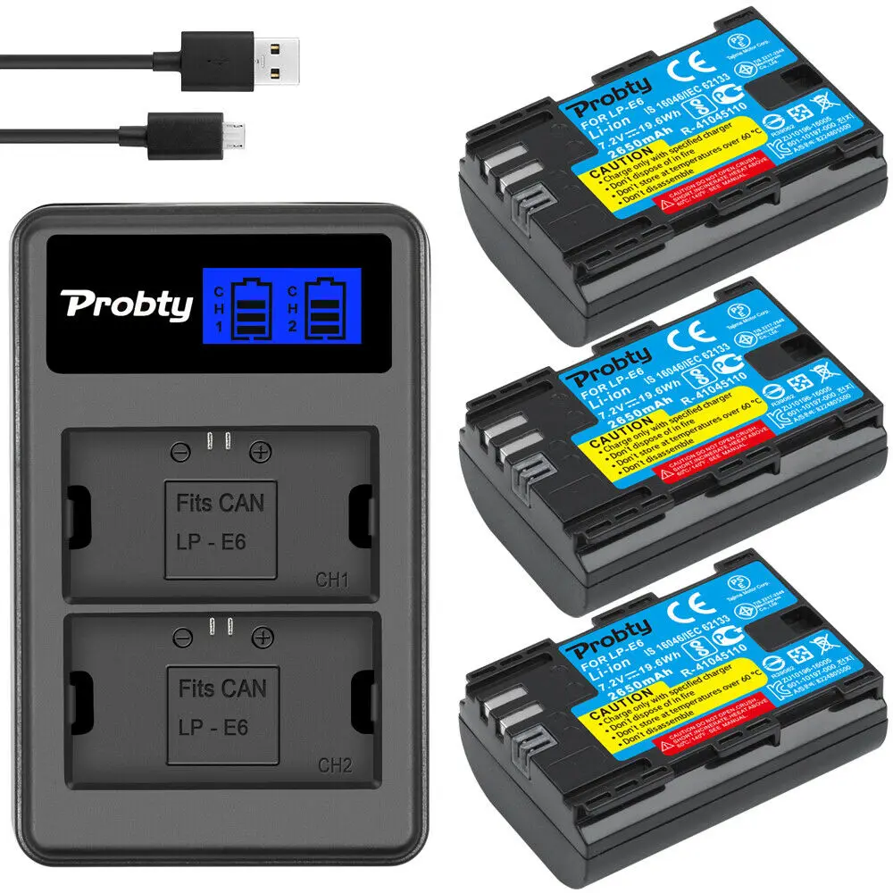Зарядное устройство Probty для Canon EOS 5D 5D2 5DS R Mark II 2 III 3 6D 60D 60Da 7D 7D2 7DII 70D 80D|battery charger|lcd