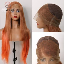 EEWIGS, оранжевый цвет, синтетический 360, фронтальный парик на шнурке, боковая часть, Длинные прямые парики, жаропрочные, перетягивающие, королевские, Омбре парики для женщин