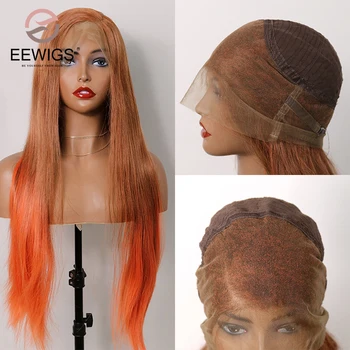 

EEWIGS Orange Color Synthetic 360 Lace Frontal Wig Side Part Long Straight Wigs Heat Resistant Drag Queen Ombre Wigs For Women