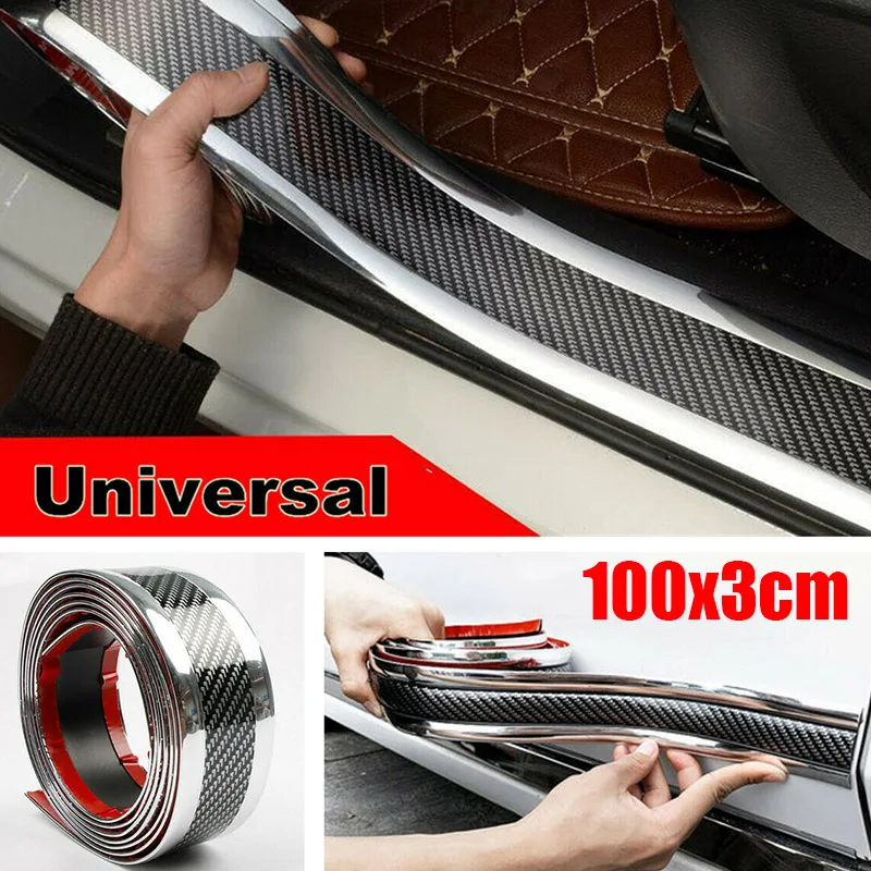 1 шт. 1 м х 3 см Авто углеродное волокно Серебряная сторона порога край полосы протектор заменить