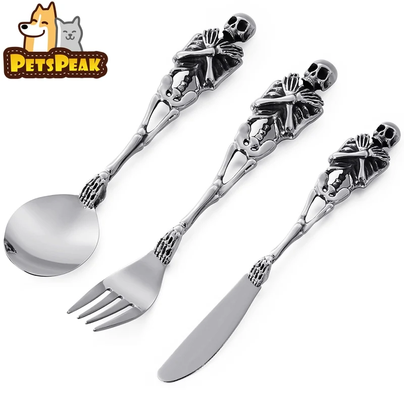 

Stainless Steel 316L Skull Dinnerware Sets Cutlery Dinner Spoon Fork Steak Knife Coffee Dessert Teaspoon Tableware Flatware Set