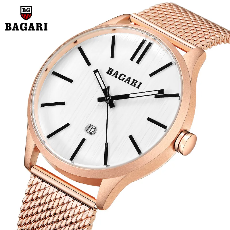 

Bagari2019 New Style Simple Watch Men Steel Belt Quartz Watch Fashion Night Light Watch