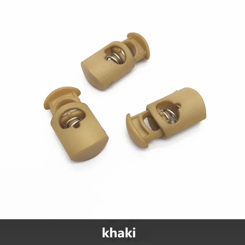 khaki 10 шт. красочные пластиковые Пружинные пряжки шнур пружина блокировки стоп тумблер Фиксатор Зажим для спортивной одежды шнурки для ботинок DIY ремесло часть - Цвет: khaki