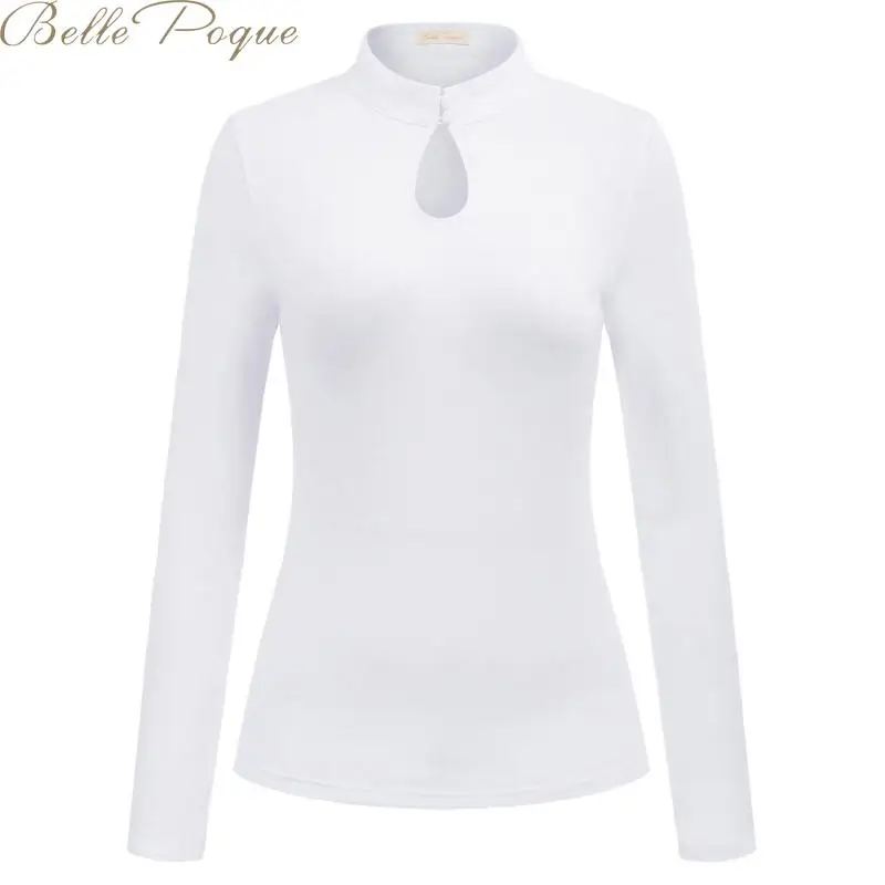Belle Poque Hole, Осенний Топ, белая водолазка, женская рубашка, хлопок, длинный рукав, рубашки, одноцветные, минималистичные Топы