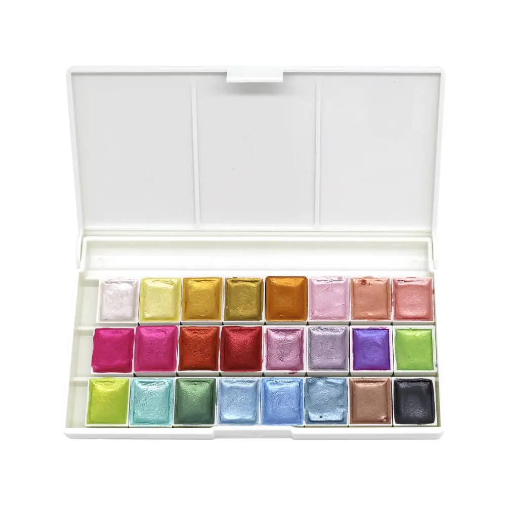 24 Colors Pearl Glitter Watercolor Paint Set Portable Pigment Solid