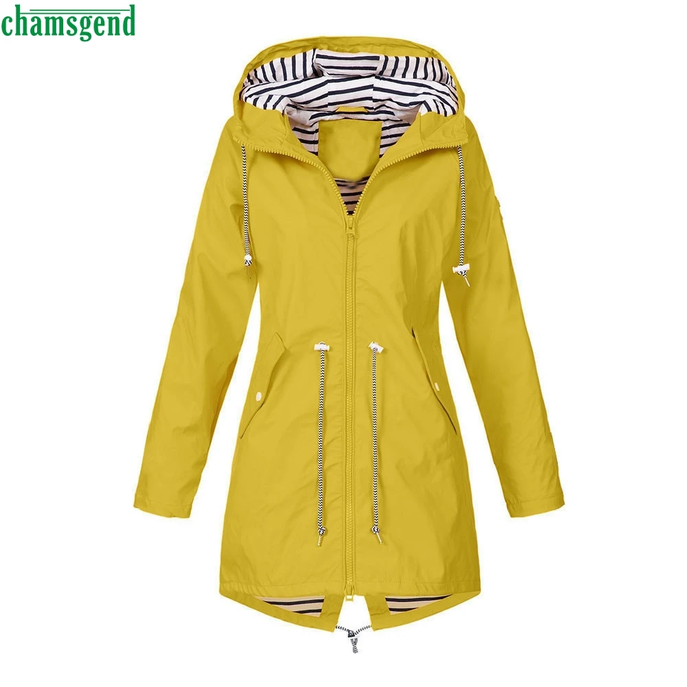 

Chamsgend Women's Outdoor Waterproof Jacket Hooded Raincoat Windproof Winter Solid Warm Tops Casual Pockets Coats Rompevientos