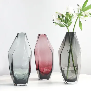 

Geometric Faceted Colorful Transparent Glass Vase Flower Arrangement Home Decoration Figurines Green Plants Holder Balcony Decor