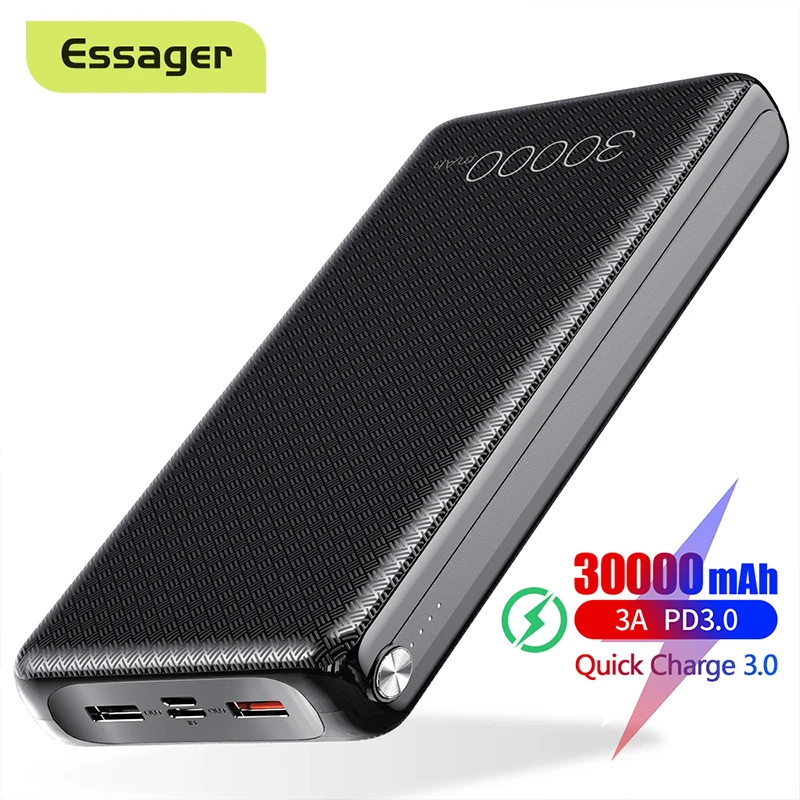 Essager 30000mAh Power Bank Quick Charge 3.0 PD USB C 30000 mah Powerbank For Xiaomi mi iPhone Portable External Battery Charger