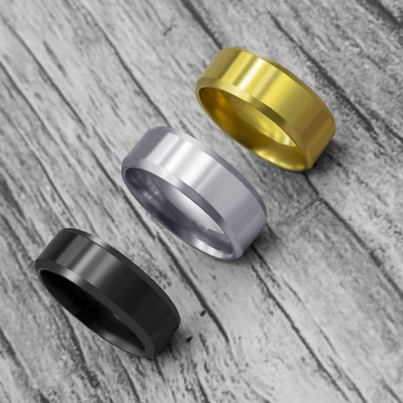 2025 Fashion Style Herren modischer schwarzer 8mm Edelstahlring, Damen Ehering und Abendring_voghion.com