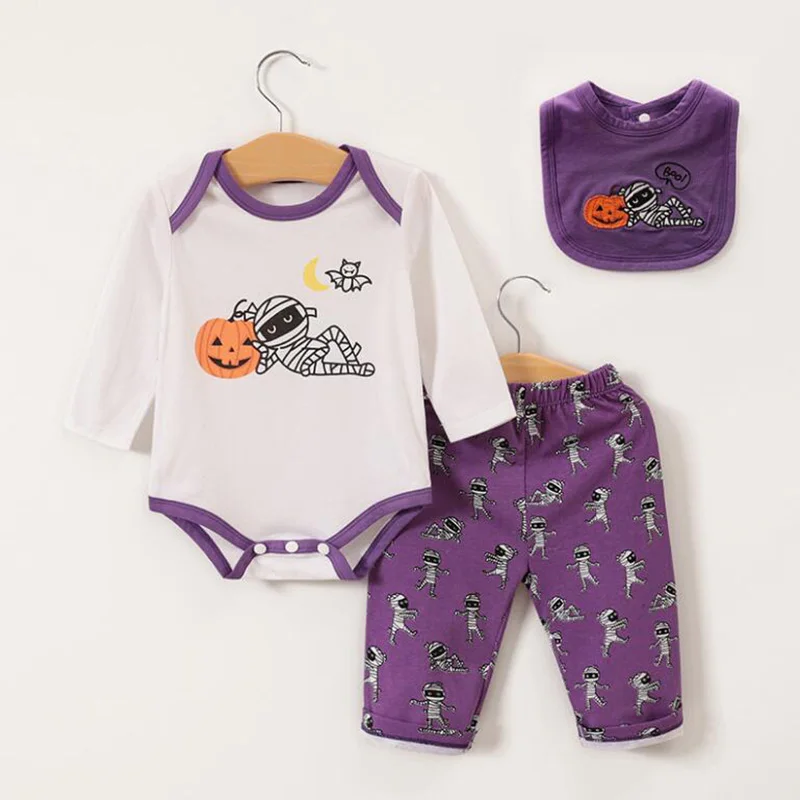 Hotsales Newborn Baby Boys Girls Halloween Ghost Printed Romper+ Pant Clothes Set Kids Cute Outfits