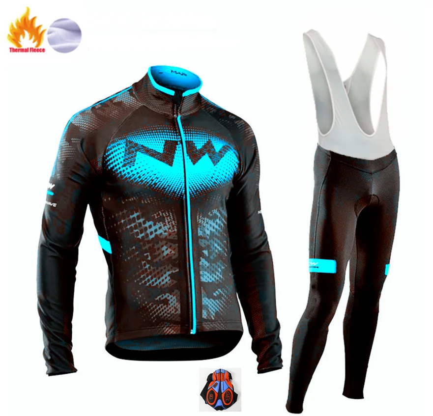 Winter Jersey Suit NW Pro Team зимний теплый флисовый длинный комплект одежды для мужчин, Велоспорт Джерси, нагрудник, велосипед, Ropa Ciclismo, велосипедная одежда - Цвет: Winter Jersey Suit