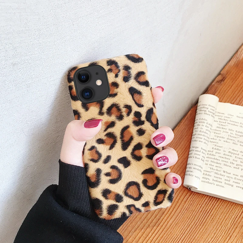 Для iPhone 11 Pro X Xr Xs Max 8 7 6S 6 Plus чехол Теплый леопардовый мягкий плюшевый пушистый мех ТПУ Гибкая задняя чехол для iPhone 5 5S se - Цвет: 1