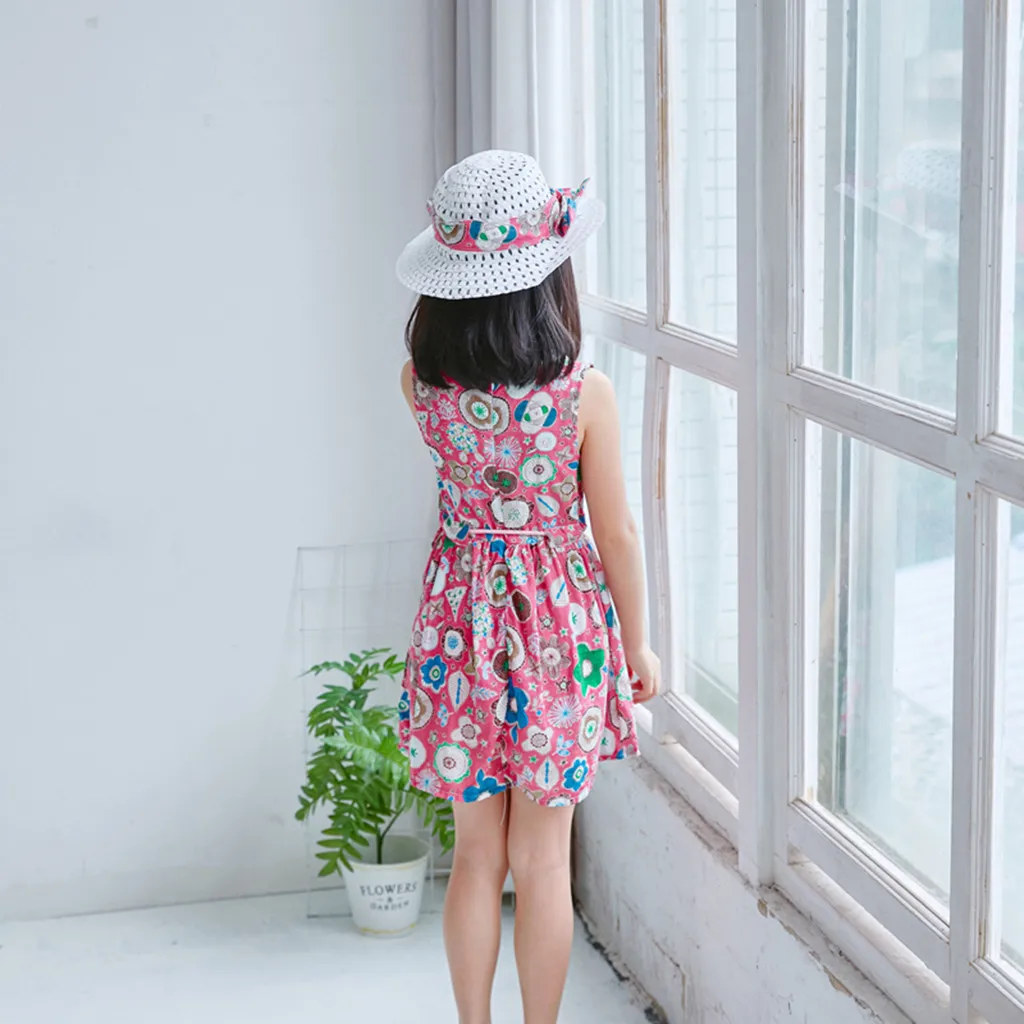 Toddler Baby Kids girls dress Floral Flowers Ruched Strap Summer Princess Dress 2-7 Years old children clothes summer #B